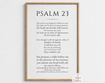 Psalm 23 Wall Art, Christian Bible Verse Print, Modern Religious Decor, P-150