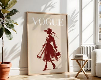 Vogue Fashion Sketch Print, Red Dress Paris Chic Poster, Minimalist Artwork, P-69