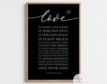 Love Bible Verse Print, 1 Corinthians 13 Wall Art, Christian Wedding Gift, P-149