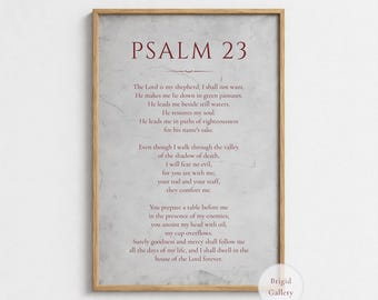 Psalm 23 Wall Art, Grey Bible Verse Print, Christian Home Decor, P-151