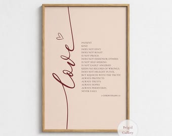 1 Corinthians 13 Print, Love Verse Wall Art, Beige Christian Home Decor, P-148