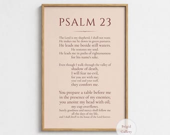 Psalm 23 Wall Art, Christian Bible Verse Print, Modern Religious Decor, P-150