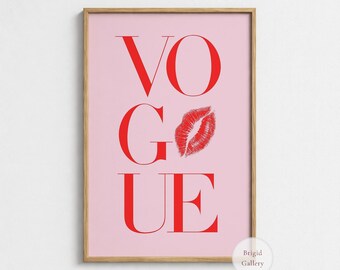 Vogue Typography Poster, Pink Fashion Wall Art, Fashion Lover Gift, Lips Decor, P-146