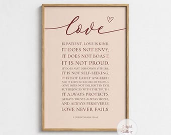 Love Bible Verse Print, 1 Corinthians 13 Wall Art, Christian Wedding Gift, P-149