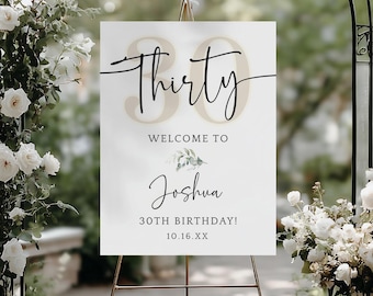30th Birthday Welcome Sign, Custom Printed Poster, Bold Thirty Script Design