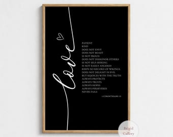 1 Corinthians 13 Print, Love Verse Wall Art, Black Christian Home Decor, P-148