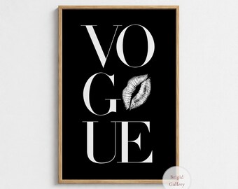 Vogue Typography Poster, Black Fashion Wall Art, Fashion Lover Gift, Lips Decor, P-146