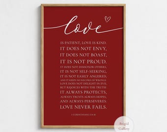 Love Bible Verse Print, 1 Corinthians 13 Wall Art, Christian Wedding Gift, P-149
