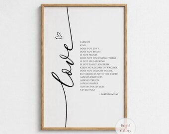 1 Corinthians 13 Print, Love Verse Wall Art, Christian Home Decor, Minimalist Design, P-148