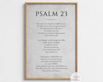 Psalm 23 Wall Art, Grey Bible Verse Print, Christian Home Decor, P-151