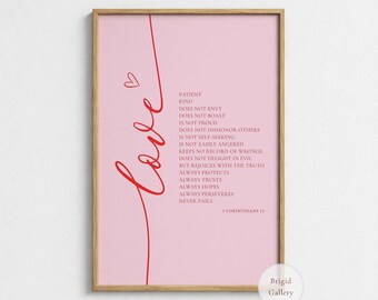 1 Corinthians 13 Print, Love Verse Wall Art, Pink Christian Home Decor, P-148