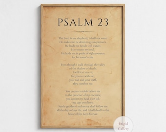 Psalm 23 Wall Art, Christian Bible Verse Print, Vintage Religious Decor, P-151