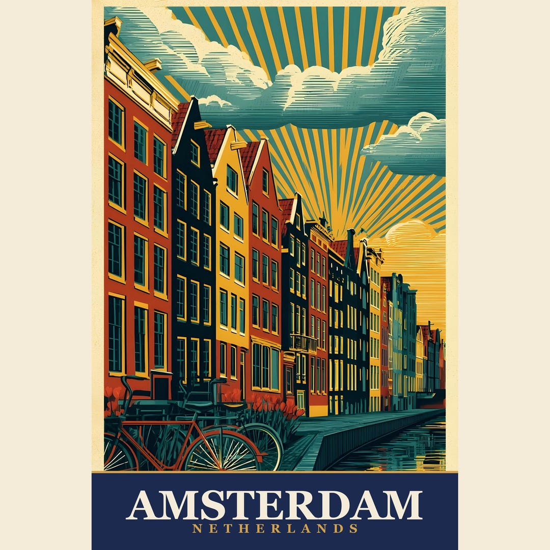Amsterdam Travel Poster Vintage Wall Art Print - Etsy