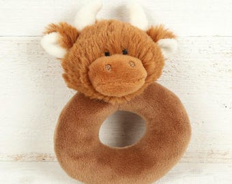 Soft rattle highland cow, animal rattle, baby toy, soft baby toy, baby gift, newborn gift