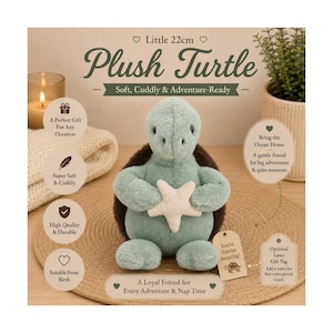 Personalisierte Plüschschildkröte (22 cm), Kuscheltier mit individuellem Namen, niedlicher Schildkröten-Teddy mit optional graviertem Anhänger, Babygeschenk, Geburtstagserinnerung