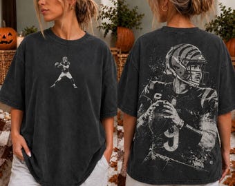 Joe Burrow Shirt, Cincinnati Bengals #9 Vintage Football Tee, Two Sided Burrow Graphic Shirt, Bengals Fan Gift
