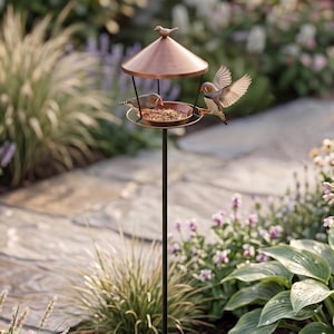 Vogelfutterhaus-Stab aus Metall, Vintage-Vogelbad aus Bronze, Gartenfutterhaus, Gartendekoration, rustikales Geschenk für Vogelliebhaber