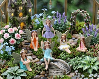 Zestaw figurek do ogrodu wróżek, miniaturowe wróżki z żywicy, fantazyjne paliki ogrodowe, dekoracje do ogrodu wróżek, miniaturowe ozdoby zewnętrzne
