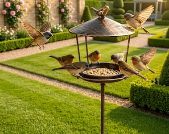Metall Vogelfutterspender, Vintage Bronze Vogeltränke, Gartensamenspender, Outdoor Yard Decor, rustikales Vogelliebhaber Geschenk