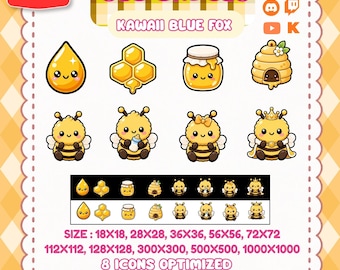 Kawaii Bee Sub-badges, Honeycomb Twitch Discord png-pictogrammen (digitale download)