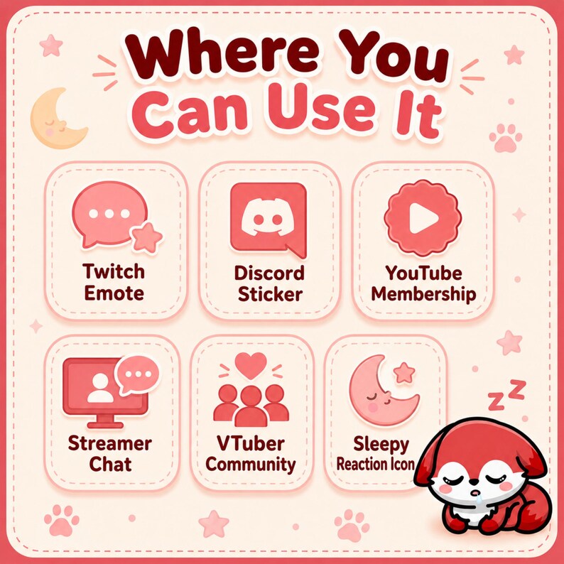 Streamer Raction Corner Sleepy Fox Emote, Kawaii Red Fox PNG, Twitch Discord Streamer Icon ...