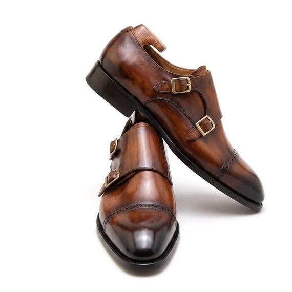 Men’s Black Double Monk Strap Handmade Leather Formal Shoes