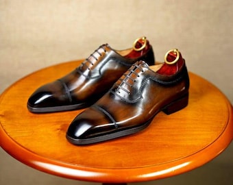 Men's Brown Leather Cap Toe Oxford Dress Shoes