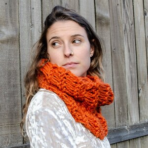 Knit Infinity Scarf in Pumpkin Orange - chunky cowl scarf, Christmas gift for her under 50