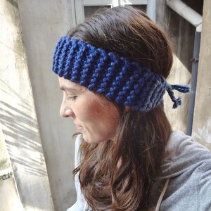Chunky Knit Headband - navy blue with ties - Christmas gift for her under 20 - knitted headband