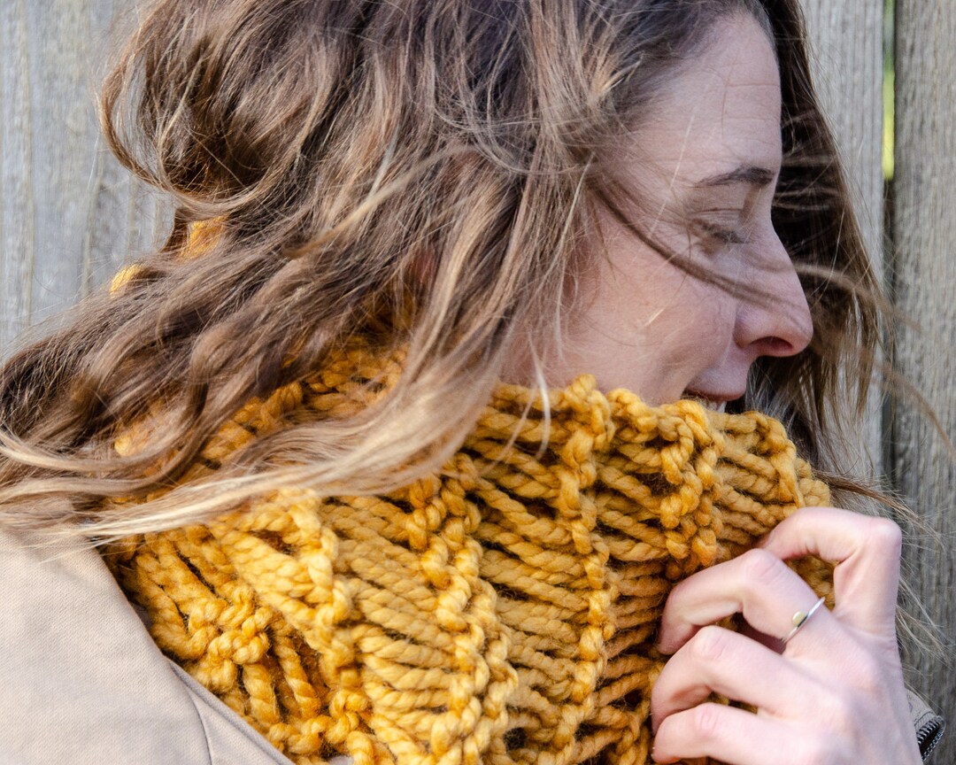 Chunky Knit Cowl Scarf in Mustard - Yellow Infinity Scarf, Christmas ...