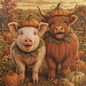 Pumpkin Puzzle | Halloween Farm Animal Jigsaw | Pumpkin Patch Puzzle | Cozy Fall Gift | Autumn Puzzle | Family Game Night