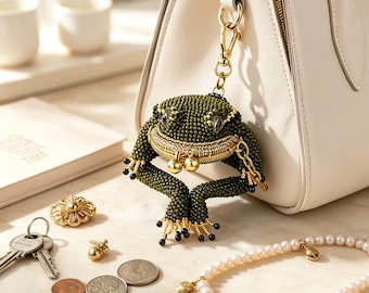 Perlenfrosch-Geldbörse, Glückskuss-Taschentäschchen mit Schloss, Tieranhänger aus Saatperlen, Geschenk zum Schulanfang, einzigartiges Halloween-Geschenk