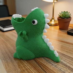Dinosaur Pen Holder PLA 3D Printed T-Rex Pencil Cup Cute Desk Organizer Animal Makeup Brush Pot Fun Office Decor Unique Gift for Boy Teacher