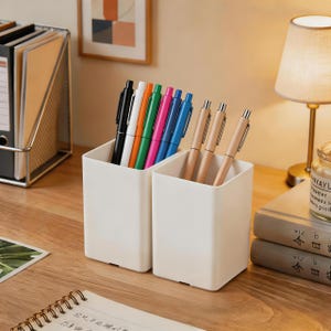 Minimalist White Pen Holder Square Pencil Cup Aesthetic Desk Organizer Cute Makeup Brush Caddy Modern Office Storage Dorm Decor
