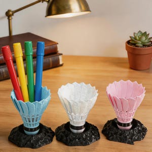 Badminton Pen Holder Cute Shuttlecock Pencil Cup Makeup Brush Holder 3D Printed Sports Coach Gift Kawaii Desk Organizer