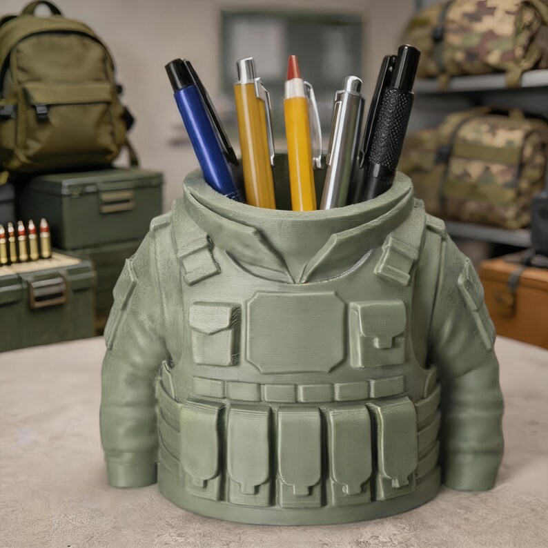 3D Printed Tactical Vest Pen Holder Military Desk Organizer Cool Armor ...