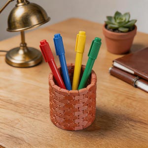 Stifthalter aus rotem Backstein Vintage-Stein Bleistiftbecher Miniatur Schreibtischhalter Einzigartiges Gaming-Design Dekor Cottagecore Kunst für Architekt