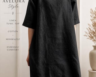 Linen Tunic Top Women Minimalist Loose Cotton Shirt Oversized Casual Modest Top