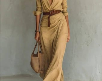Long Sleeve Maxi Dress Women Belted Elegant Casual Everyday Outfit