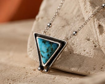 Turquoise Necklace, Hanale Triangle Pendant, Sterling Silver