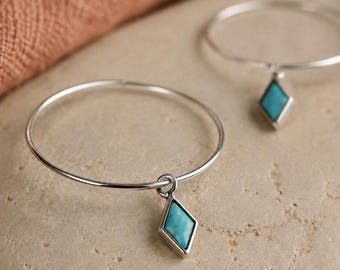 Dir Kingman Turquoise Hoop Earrings, Sterling Silver Dangle Hoops