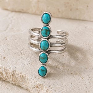 Sterling Silver Ring, Kachada Turquoise Five Stone, Adjustable