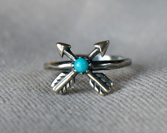 Cross Arrow  Genuine Turquoise Ring Sterling Silver Gift for women December birthstone Turquoise Jewelry Adjustable ring gift,stackable ring