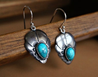 Adoeette Sterling Silver Earrings Genuine Turquoise jewelry Gift for her Western dangle earrings December birthstone jewelry for women
