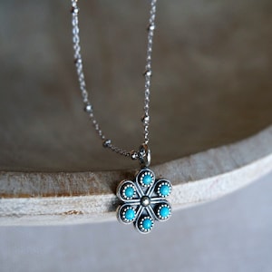 Iris Turquoise Sterling Silver Pendant Necklace, December Birthstone Jewelry, Dainty Necklace for Women, Anniversary / Birthday Gift for Her