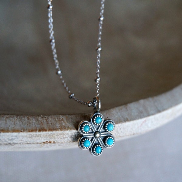 Iris Turquoise Jewelry Sterling Silver Pendant Necklace December Birthstone jewelry For Women dainty necklace Anniversary gift for her