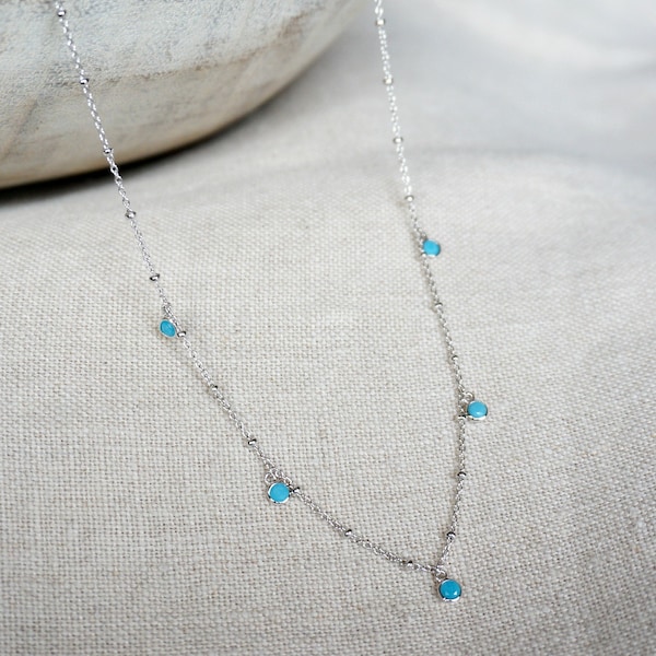 Alana Sterling Silver Choker Necklace Dainty Jewelry Turquoise bead layered jewelry birthday gift for her anniversary gift