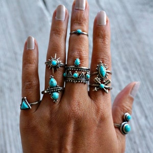 kal turquoise ring adjustable ring sterling silver ring stack ring