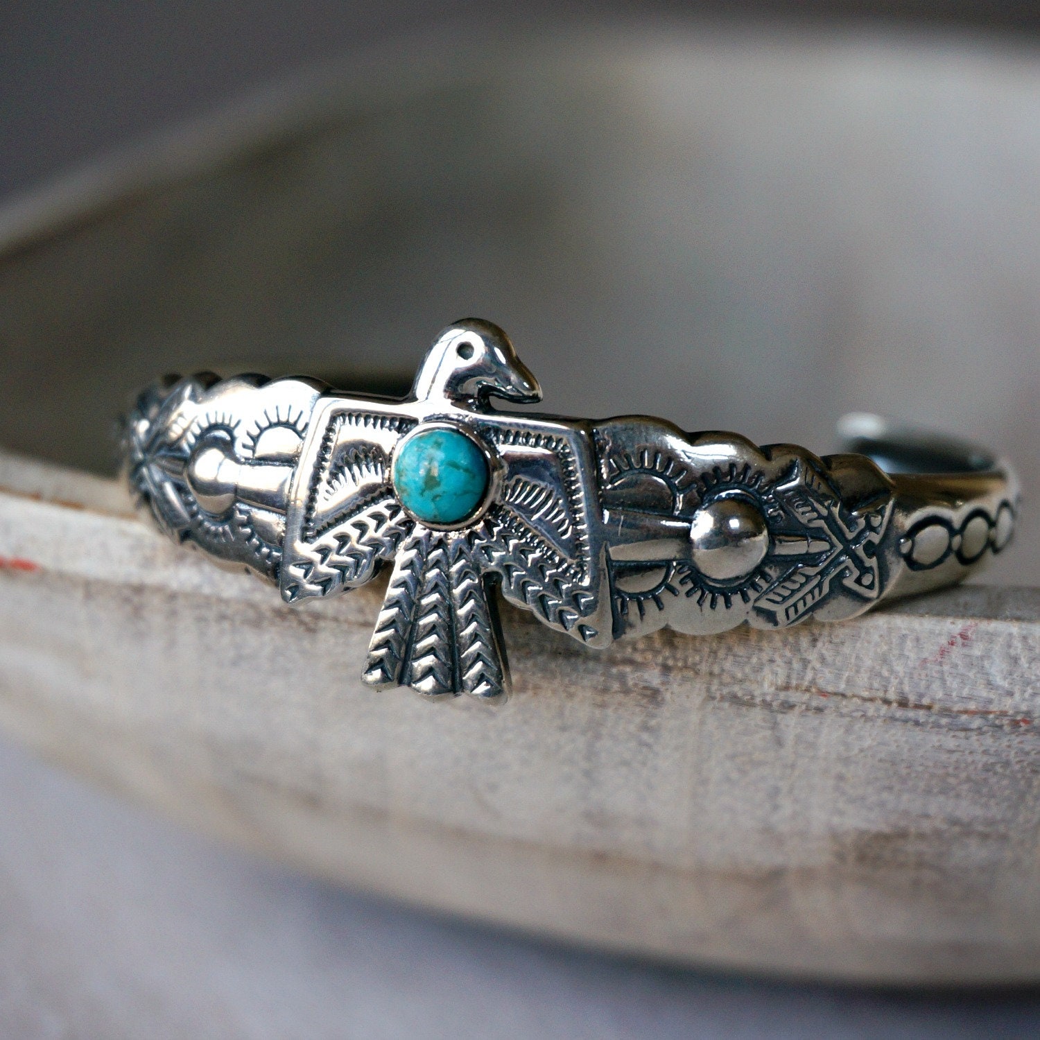 Thunderbird Turquoise Bracelet Silver Bangle Cuff Gemstone Thunderbird Turquoise Bracelet Silver Bangle Cuff Gemstone