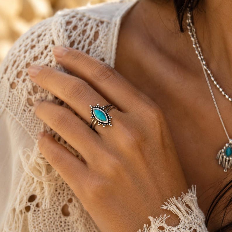 Sterling Silver Ring, Kal Kingman Turquoise, Adjustable Southwestern image 3